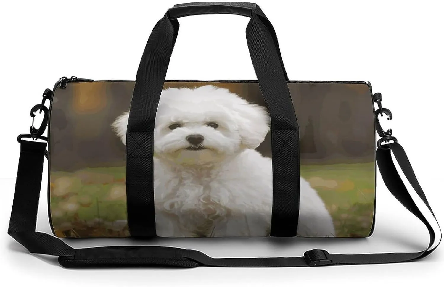 Bichon Frise Dog Gym Bag Small Travel Duffle Bag with Compartment Carry On Weekender Bag for Women Men