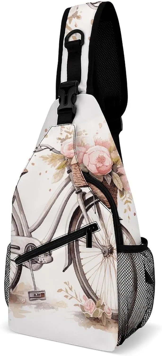 Bicycle in The Rain Sling Bag for Men Women Travel Crossbody Bags Large Hiking Sling Backpack Chest Bag Man Purse