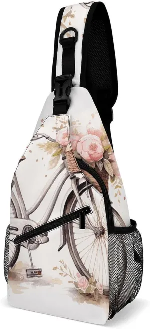 Bicycle in The Rain Sling Bag for Men Women Travel Crossbody Bags Large Hiking Sling Backpack Chest Bag Man Purse