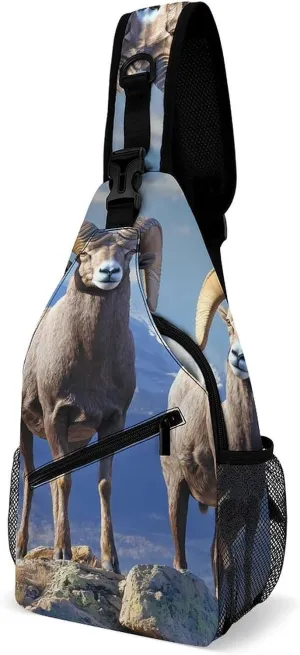 Big Horn Sheep Wildlife Sling Backpack Multipurpose Crossbody Shoulder Bags Travel Chest Bag Hiking Daypack