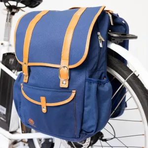 Bike Backpack Laptop (Blue) – Convertible Double Pannier for Bicycles, Water-Resistant Canvas Commuter Bag with Padded Laptop Pocket, 17.3L Rear Rack Bike Bag, Ideal Bicycle Gifts for Women & Men