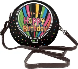 Birthday Balloon Women Round Crossbody Bags Leather Sling Bag Purse