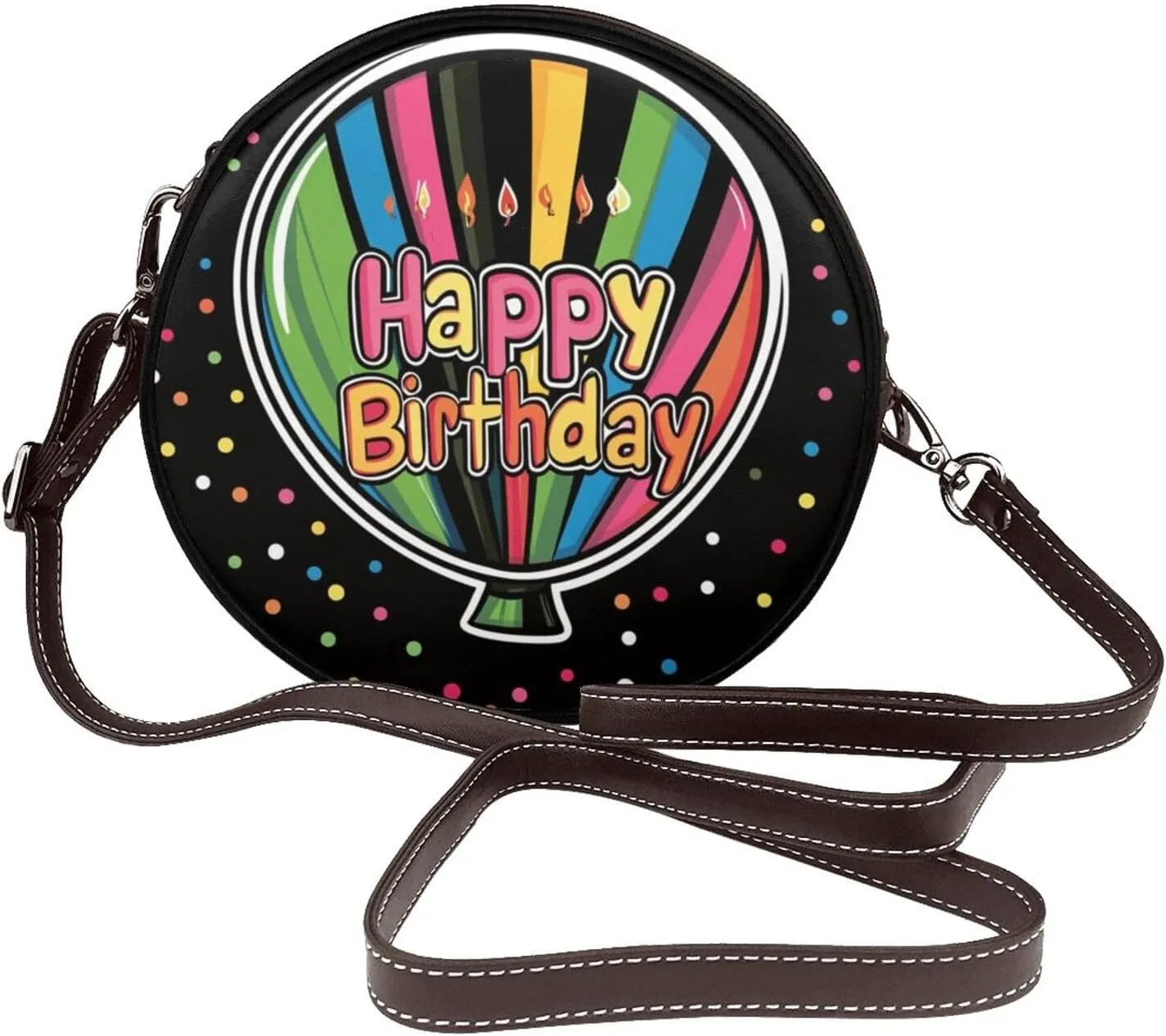 Birthday Balloon Women Round Crossbody Bags Leather Sling Bag Purse
