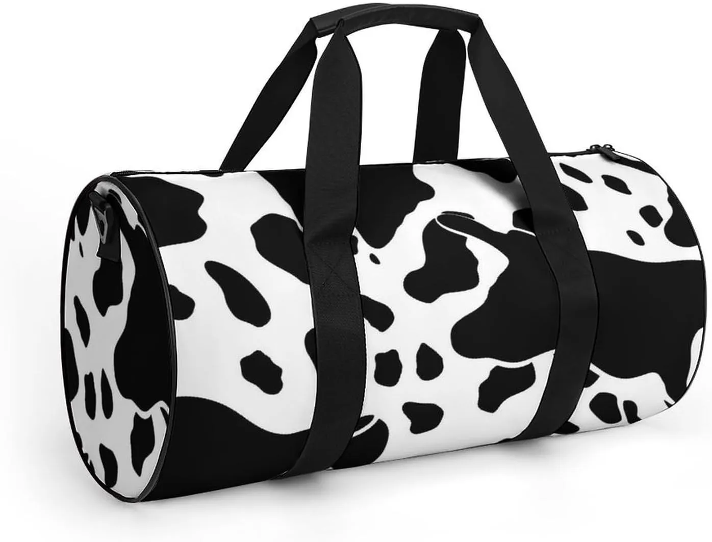 Black And White Cow Print Gym Bag Small Travel Duffle Bag with Compartment Carry On Weekender Bag for Women Men