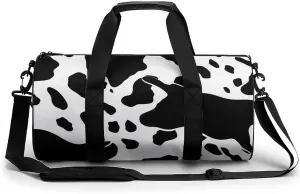Black And White Cow Print Gym Bag Small Travel Duffle Bag with Compartment Carry On Weekender Bag for Women Men