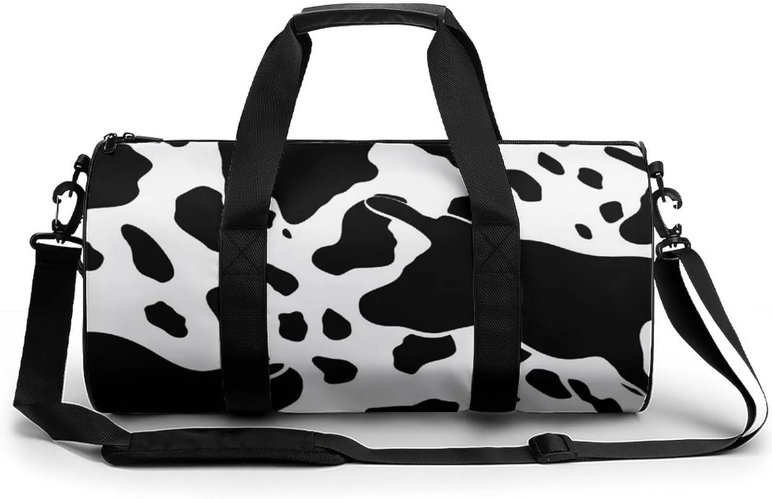 Black And White Cow Print Gym Bag Small Travel Duffle Bag with Compartment Carry On Weekender Bag for Women Men