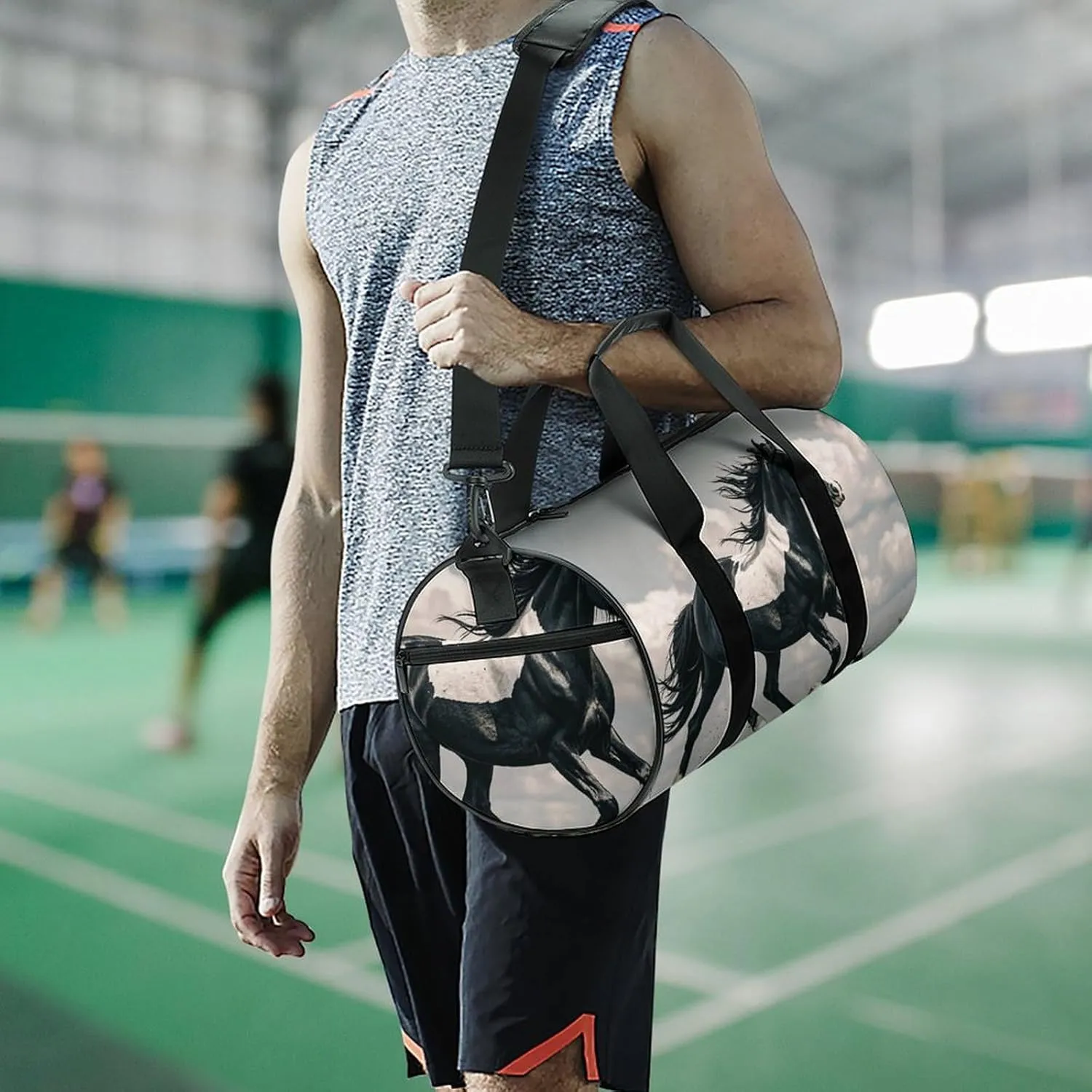 Black And White Horses Running Gym Bag Small Travel Duffle Bag with Compartment Carry On Weekender Bag for Women Men