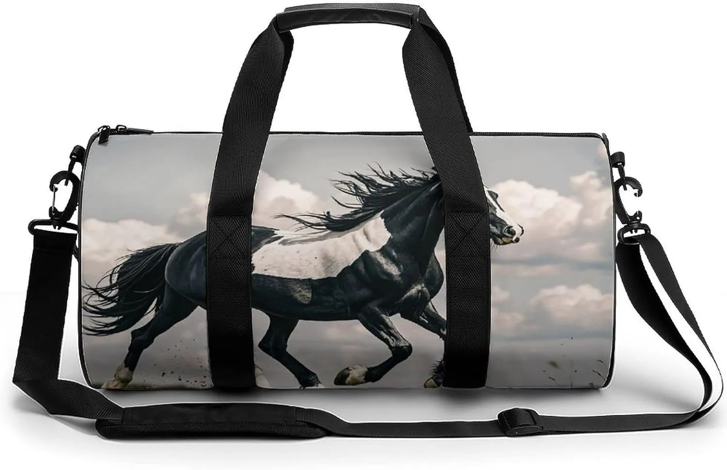 Black And White Horses Running Gym Bag Small Travel Duffle Bag with Compartment Carry On Weekender Bag for Women Men