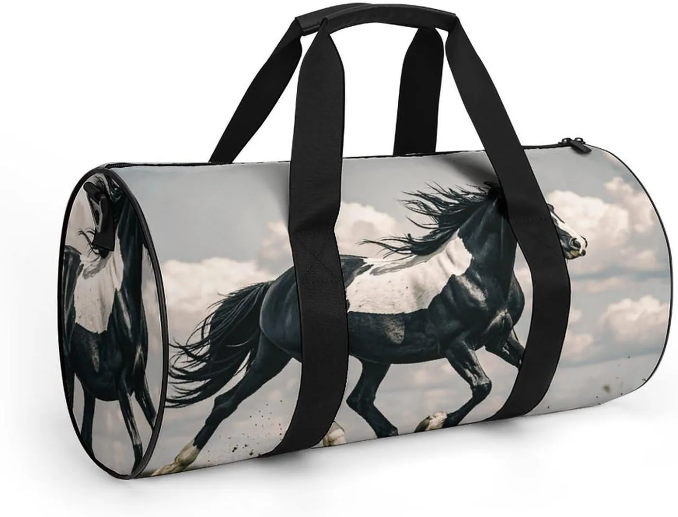 Black And White Horses Running Gym Bag Small Travel Duffle Bag with Compartment Carry On Weekender Bag for Women Men