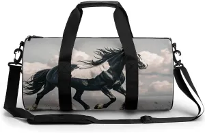 Black And White Horses Running Gym Bag Small Travel Duffle Bag with Compartment Carry On Weekender Bag for Women Men