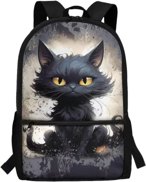 Black Cat School Bag for Boys 7-8/8-12 Middle Elementary School Backpack Kids Bookbag With Adjustable Shoulder Strap Teen Girls Schoolbag 17inch Laptop Backpacks Casual Daypack