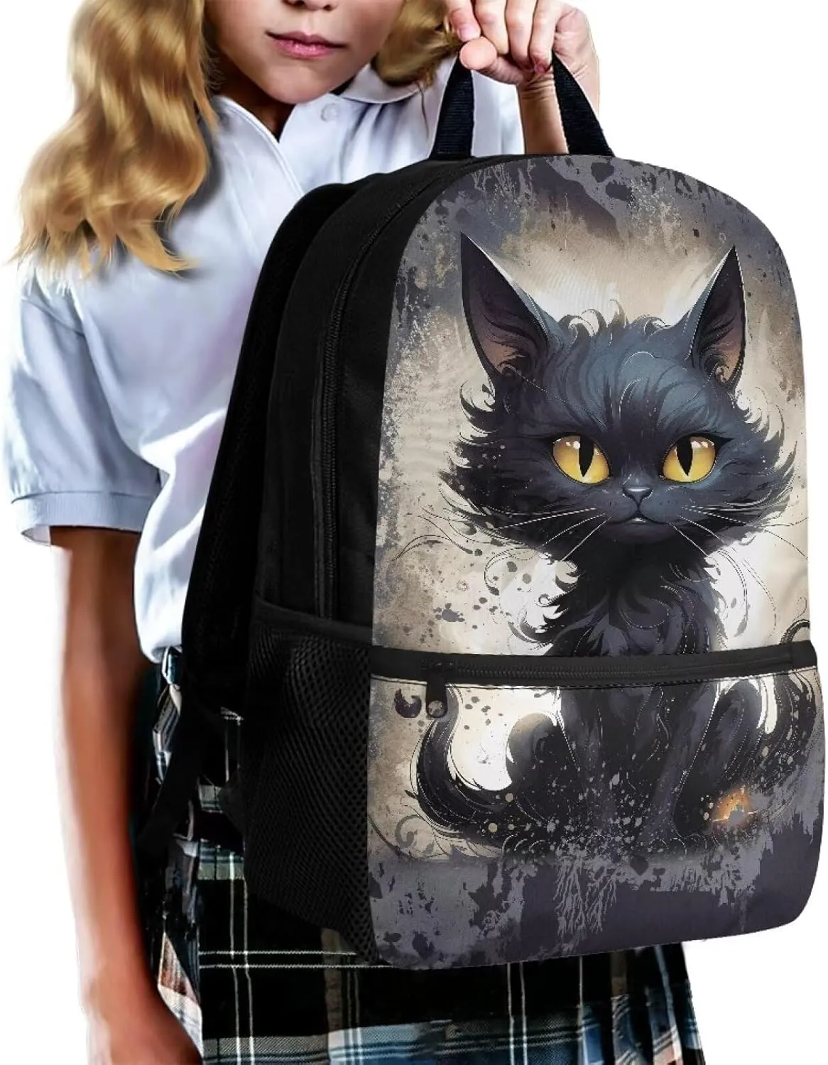 Black Cat School Bag for Boys 7-8/8-12 Middle Elementary School Backpack Kids Bookbag With Adjustable Shoulder Strap Teen Girls Schoolbag 17inch Laptop Backpacks Casual Daypack