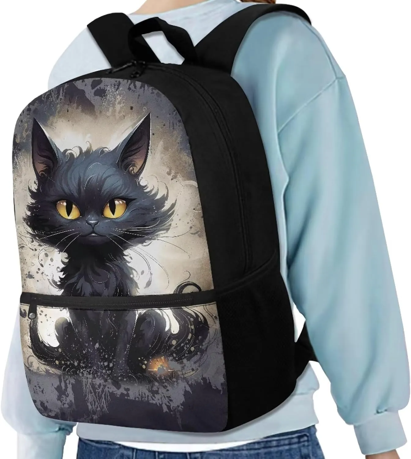 Black Cat School Bag for Boys 7-8/8-12 Middle Elementary School Backpack Kids Bookbag With Adjustable Shoulder Strap Teen Girls Schoolbag 17inch Laptop Backpacks Casual Daypack