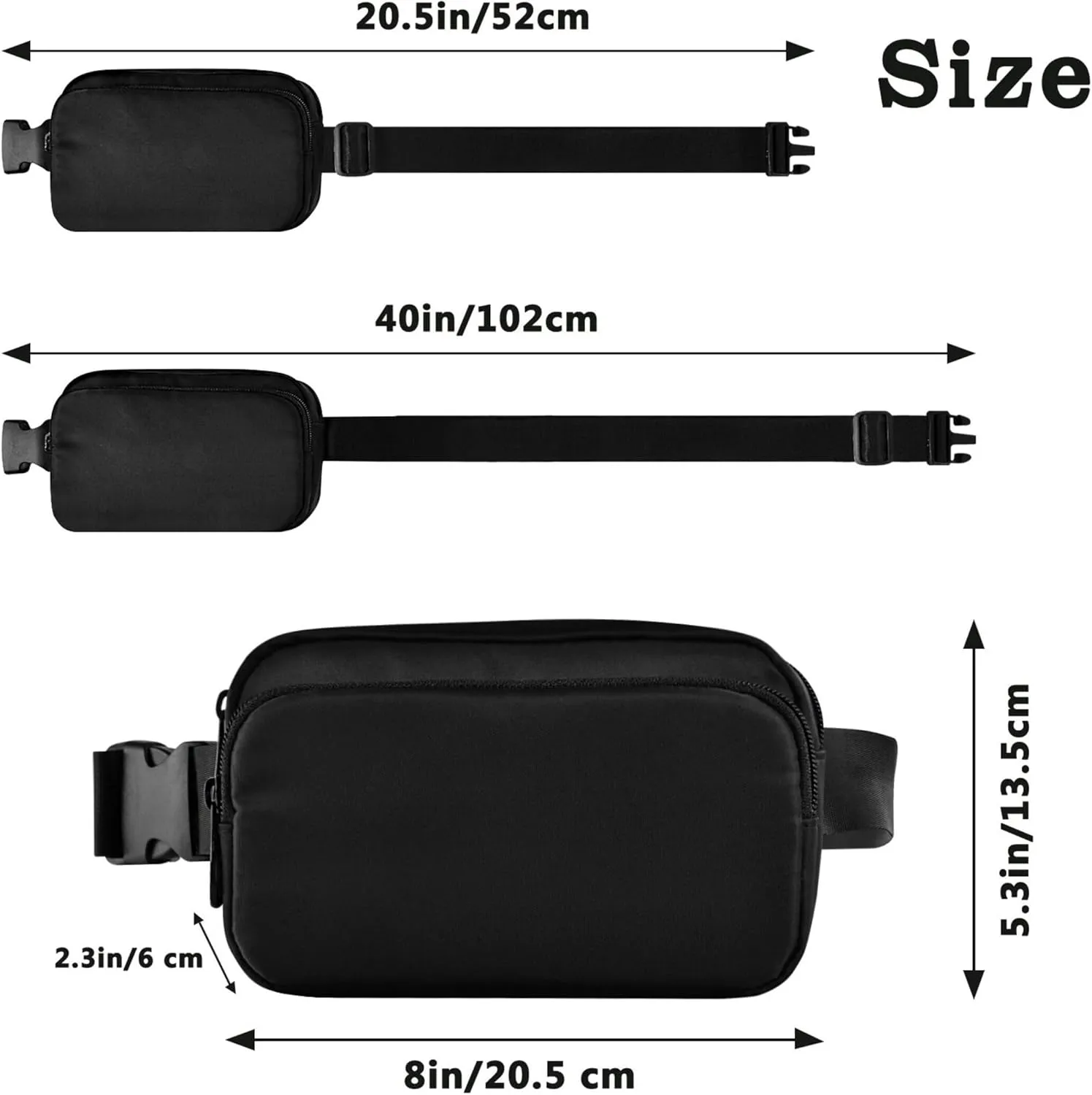 Black Dark Fanny Packs for Women Waterproof Belt Bag Hip Pack Bright Colored Cross Body Waist Purse