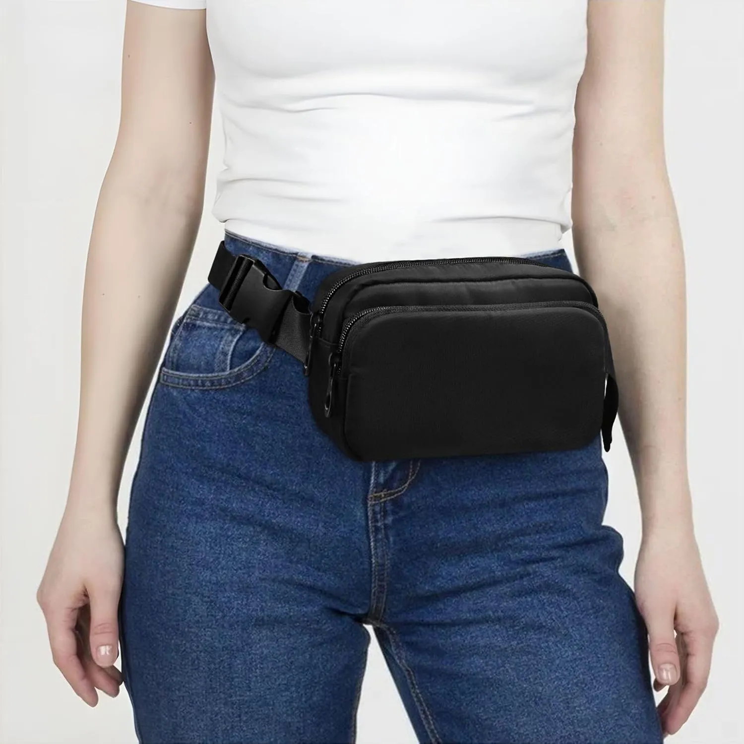Black Dark Fanny Packs for Women Waterproof Belt Bag Hip Pack Bright Colored Cross Body Waist Purse