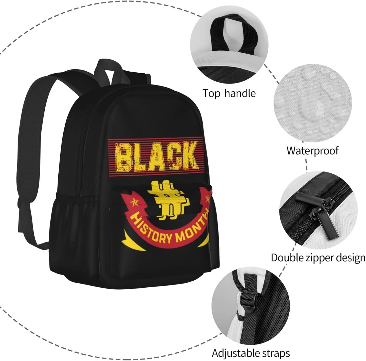 Black History Month Pride Backpack Casual Laptop Backpack Large Capacity Double Shoulder Bag Travel Daypack For Women Men