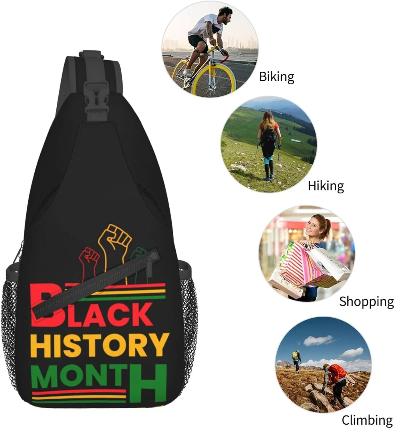 Black History Month Sling Bag Adjustable Crossbody Bag Casual Chest Bags Travel Shoulder Backpack For Women Men