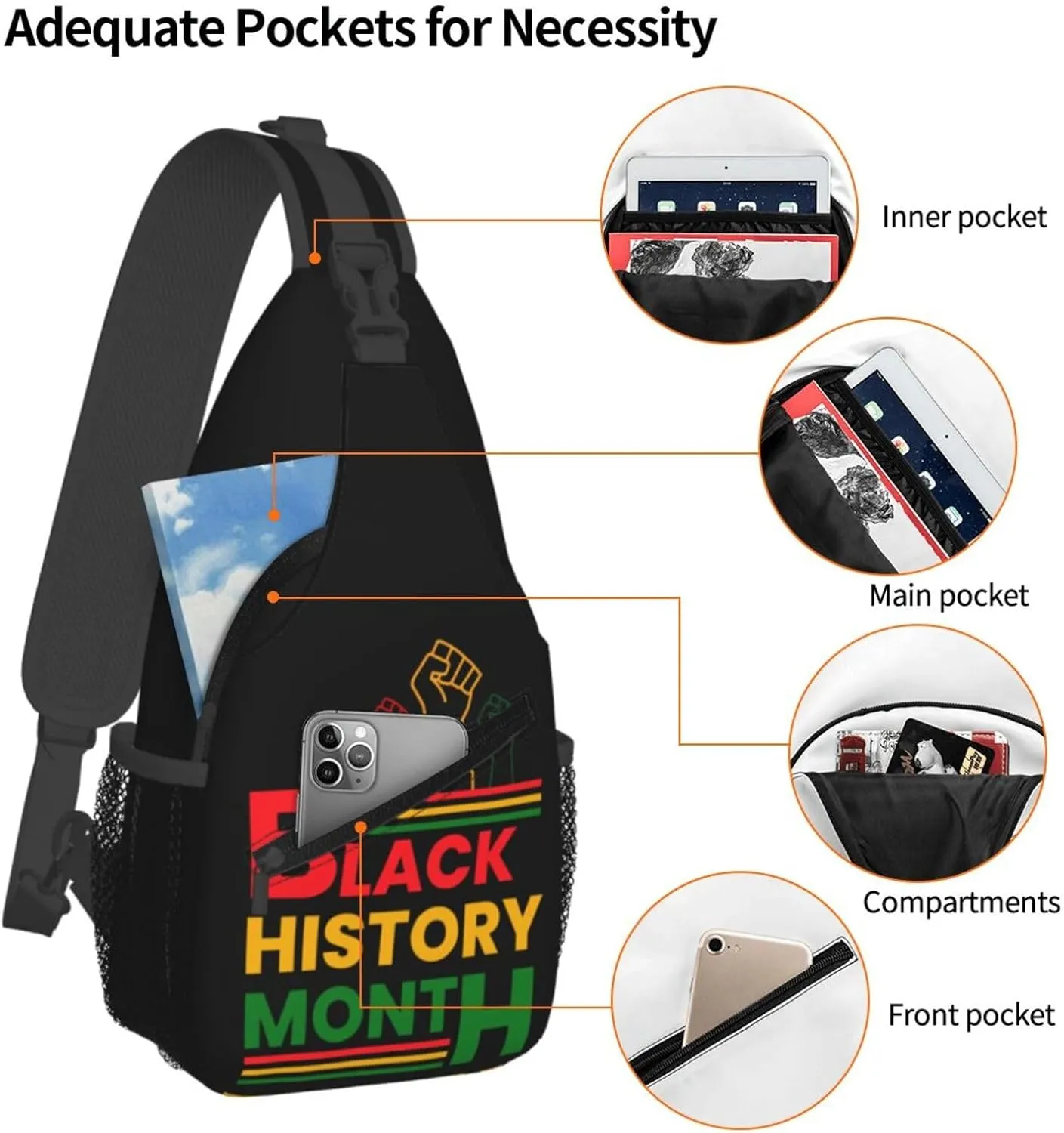 Black History Month Sling Bag Adjustable Crossbody Bag Casual Chest Bags Travel Shoulder Backpack For Women Men