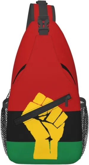 Black Power Hand Symbol Crossbody Bag Adjustable Sling Bag Casual Chest Bags Travel Shoulder Backpack