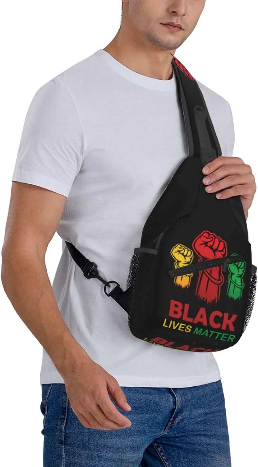 Black Power Hand Symbol Crossbody Bag Adjustable Sling Bag Casual Chest Bags Travel Shoulder Backpack