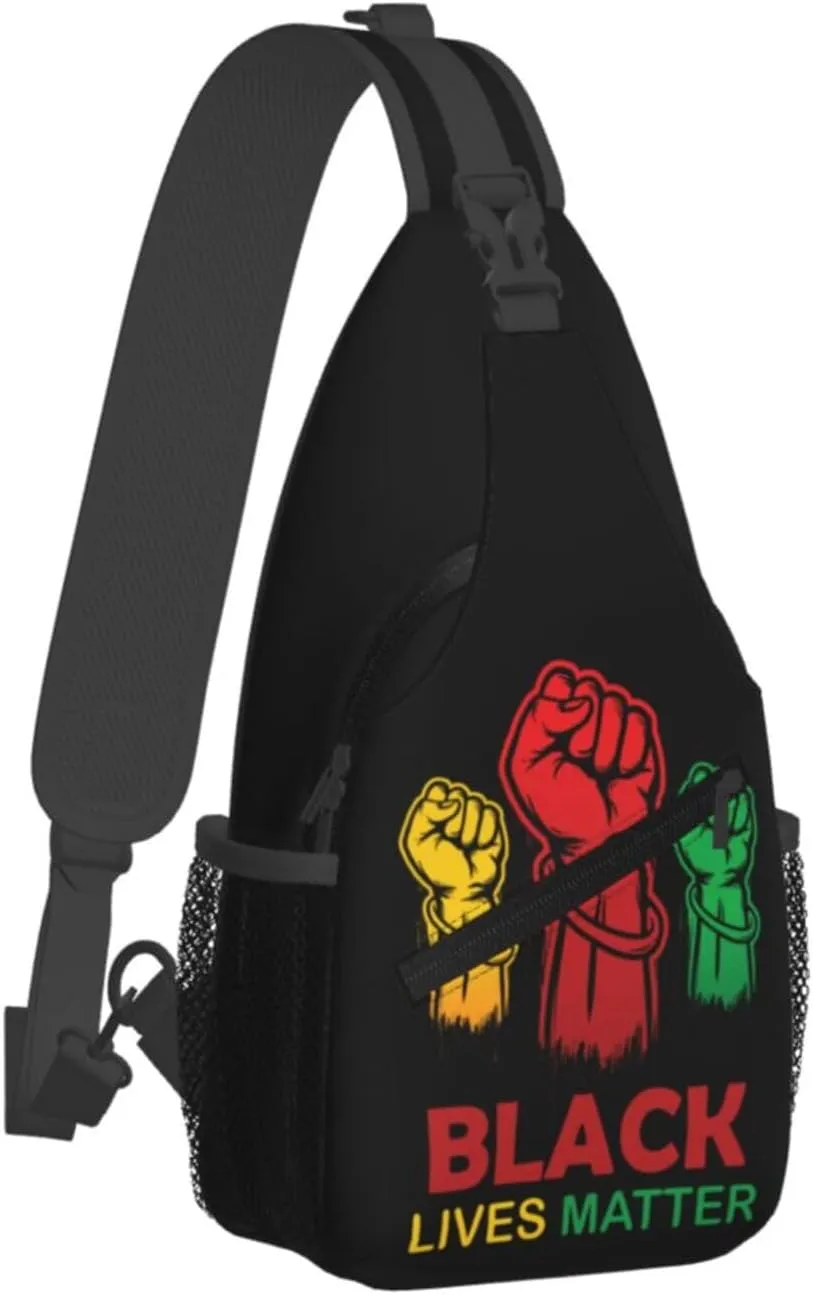 Black Power Hand Symbol Crossbody Bag Adjustable Sling Bag Casual Chest Bags Travel Shoulder Backpack