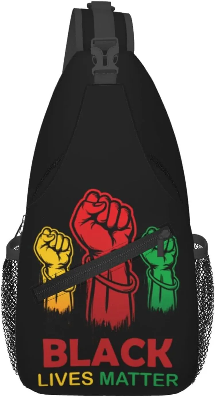 Black Power Hand Symbol Crossbody Bag Adjustable Sling Bag Casual Chest Bags Travel Shoulder Backpack
