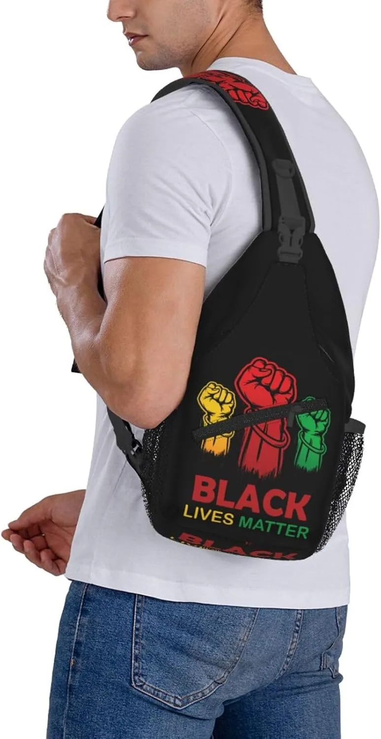 Black Power Hand Symbol Crossbody Bag Adjustable Sling Bag Casual Chest Bags Travel Shoulder Backpack