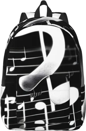 Black White Music Note Canvas Casual Lightweight Duffel Bag, Fashion Duffel Bag, Unisex Travel Backpack