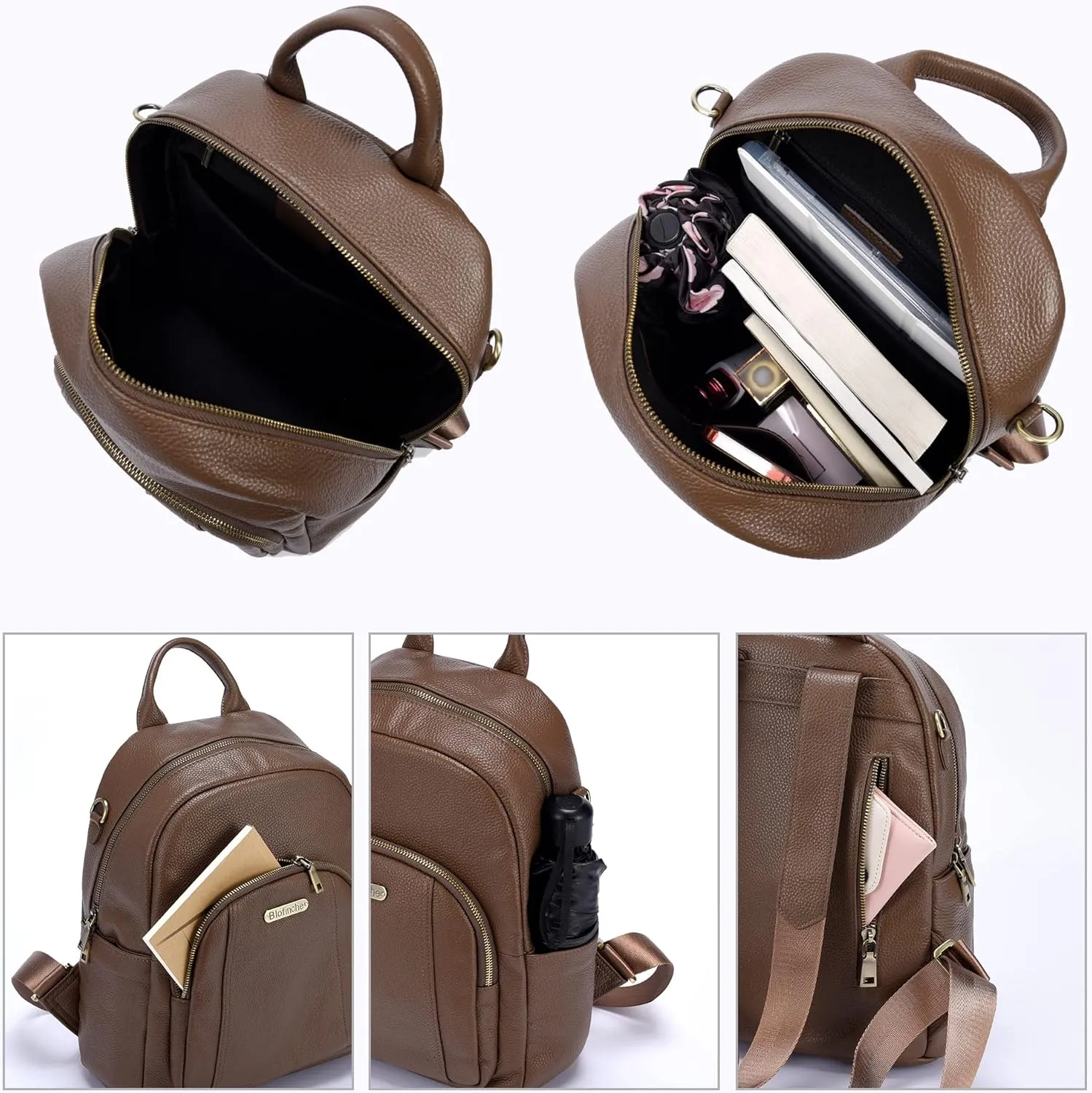 Blofinche Genuine Leather Backpack Purse for Women with Shoulder Strap Medium Convertible Daypack Handbag Lady Work Casual