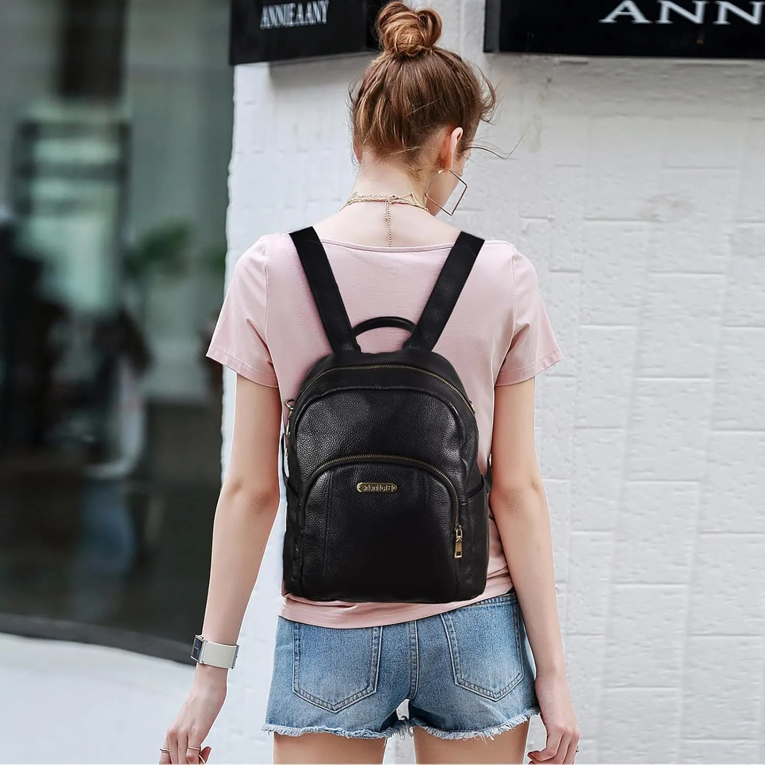 Blofinche Genuine Leather Backpack Purse for Women with Shoulder Strap Medium Convertible Daypack Handbag Lady Work Casual