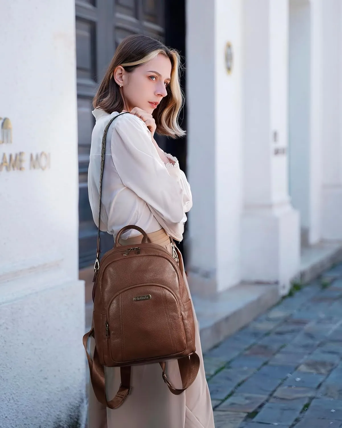 Blofinche Genuine Leather Backpack Purse for Women with Shoulder Strap Medium Convertible Daypack Handbag Lady Work Casual