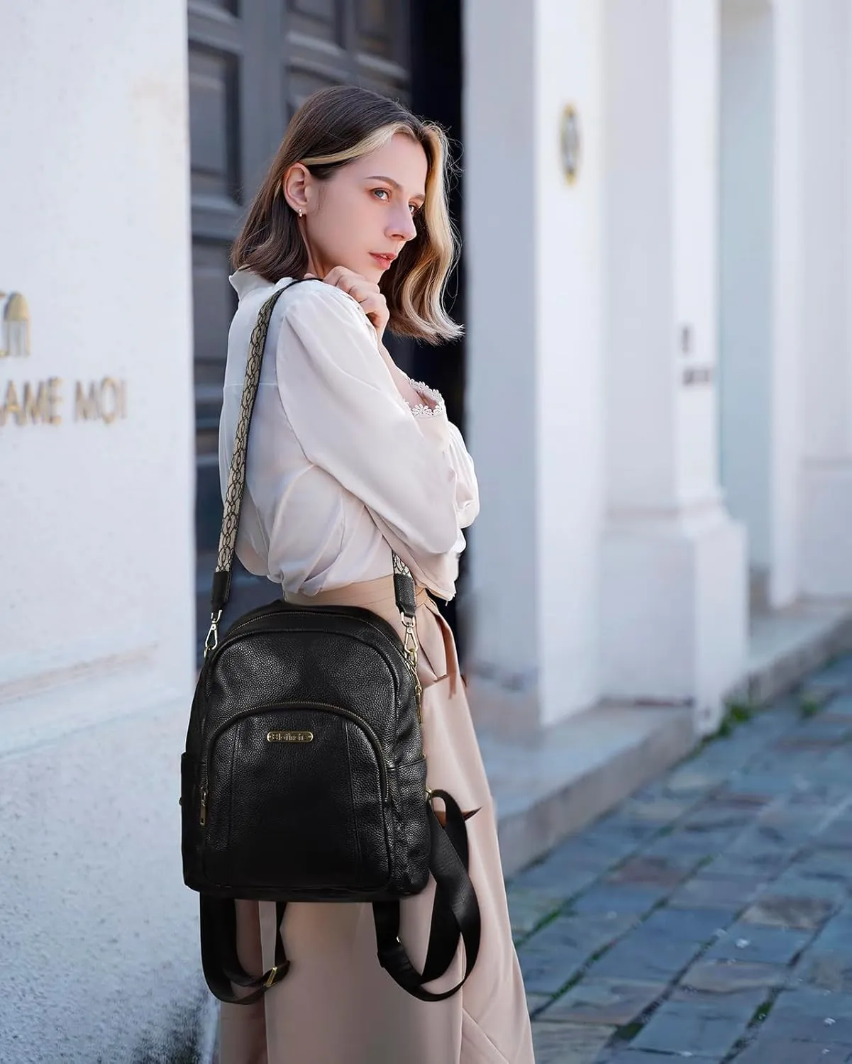 Blofinche Genuine Leather Backpack Purse for Women with Shoulder Strap Medium Convertible Daypack Handbag Lady Work Casual