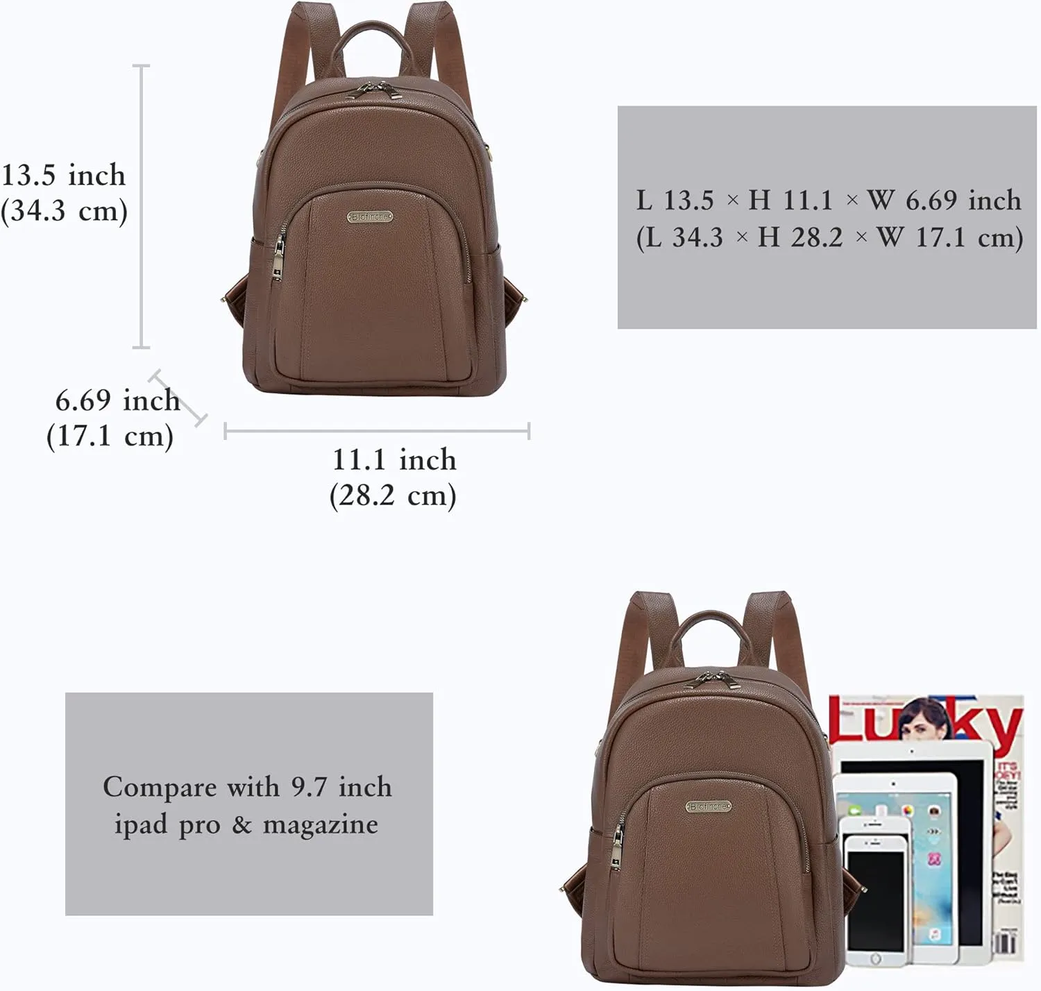 Blofinche Genuine Leather Backpack Purse for Women with Shoulder Strap Medium Convertible Daypack Handbag Lady Work Casual