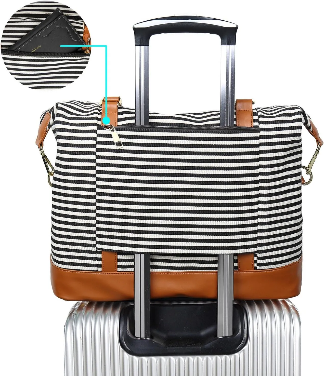 BLUBOON Travel Tote Bags with Zipper Ladies Canvas Bag Weekender Overnight Bag for Women Carry on Duffel Bag Trolley Sleeve