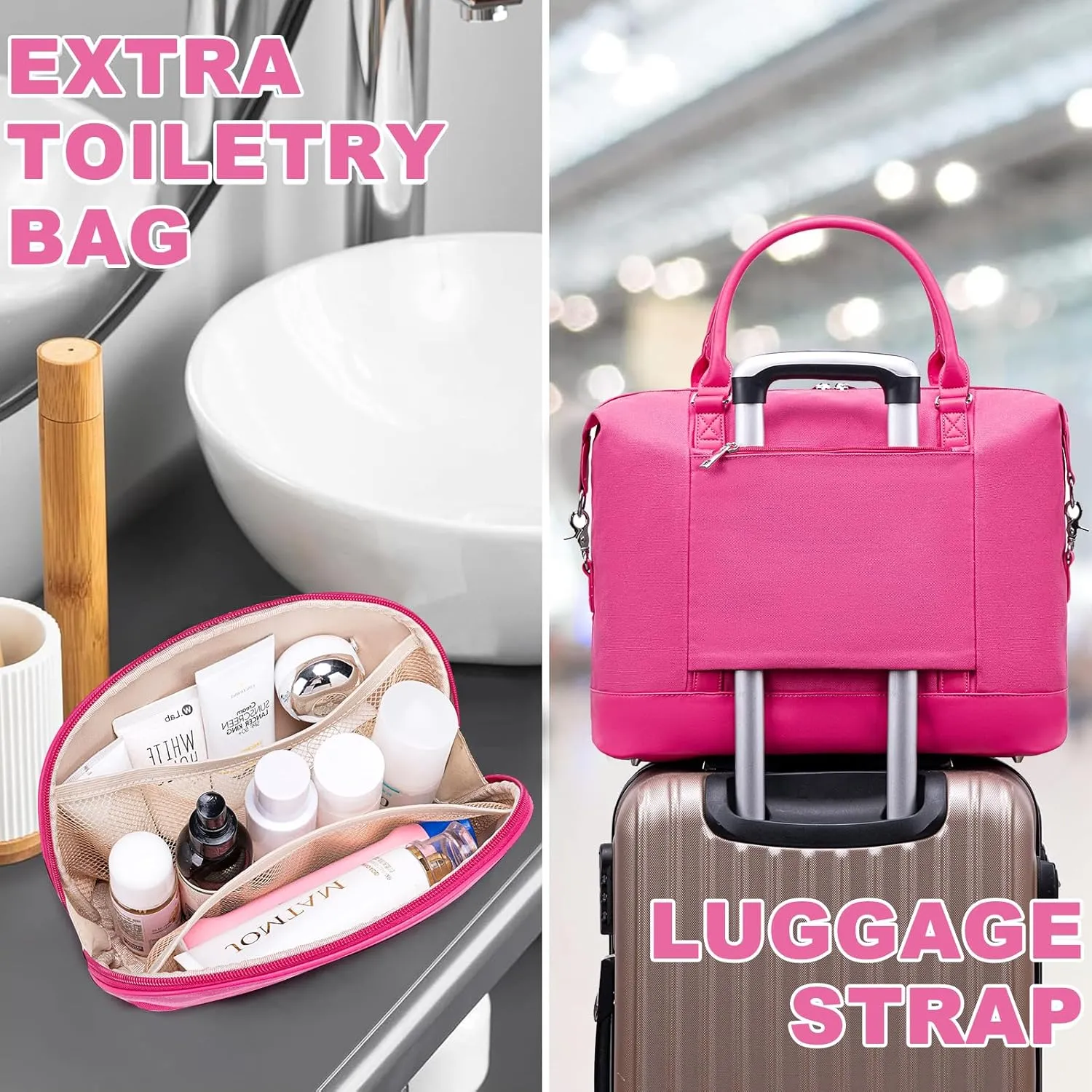 BLUBOON Travel Tote Bags with Zipper Ladies Canvas Bag Weekender Overnight Bag for Women Carry on Duffel Bag Trolley Sleeve