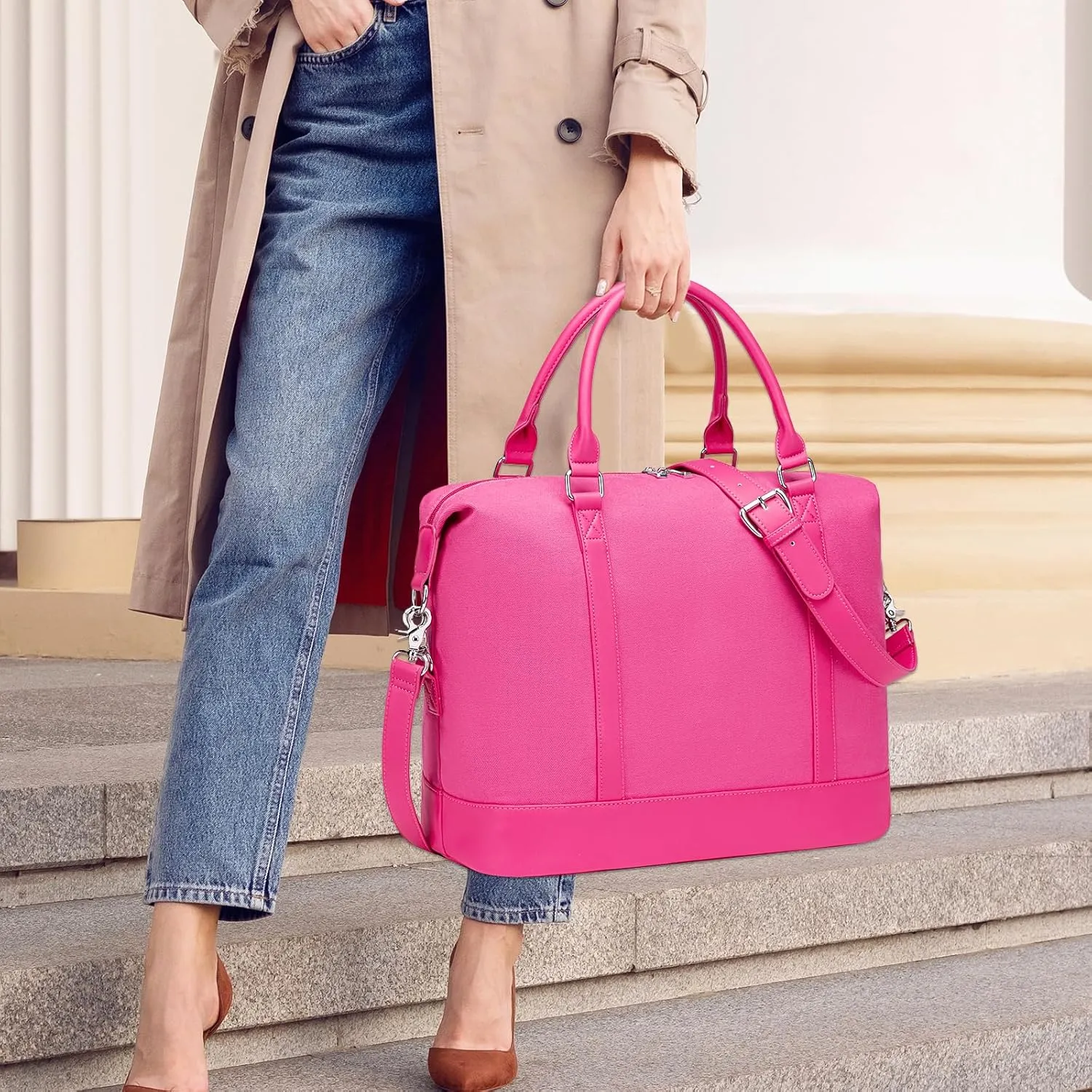 BLUBOON Travel Tote Bags with Zipper Ladies Canvas Bag Weekender Overnight Bag for Women Carry on Duffel Bag Trolley Sleeve