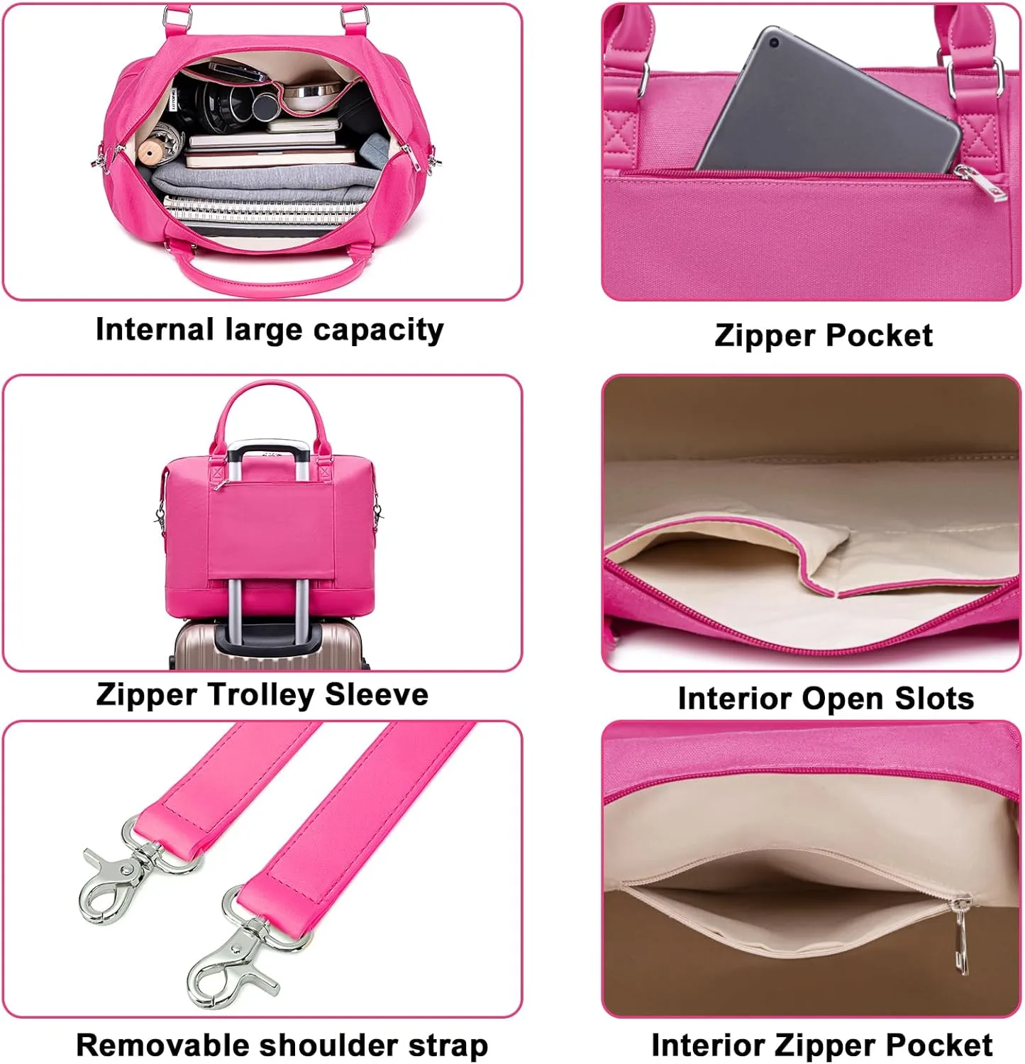 BLUBOON Travel Tote Bags with Zipper Ladies Canvas Bag Weekender Overnight Bag for Women Carry on Duffel Bag Trolley Sleeve