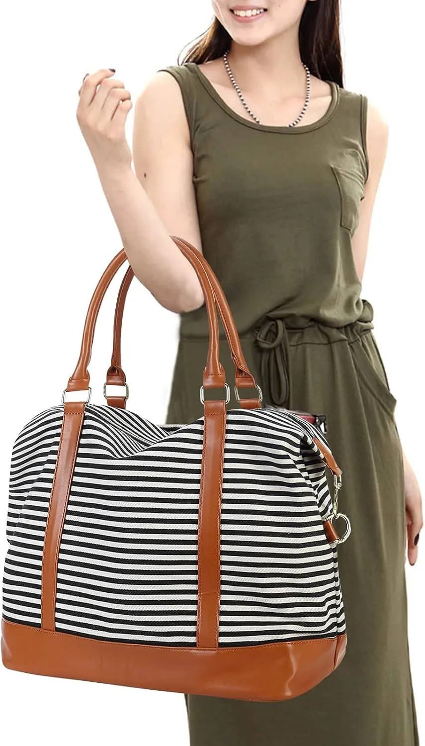 BLUBOON Travel Tote Bags with Zipper Ladies Canvas Bag Weekender Overnight Bag for Women Carry on Duffel Bag Trolley Sleeve