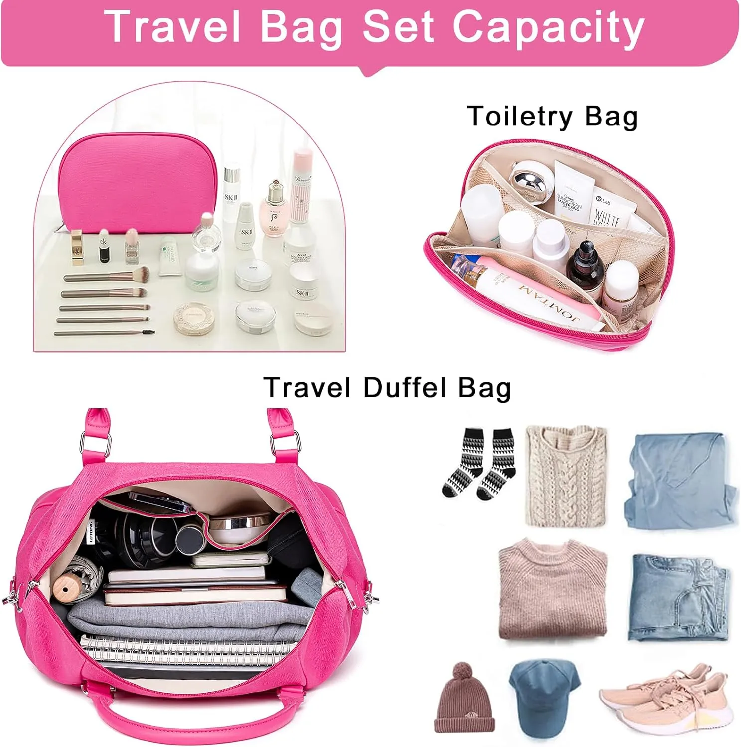 BLUBOON Travel Tote Bags with Zipper Ladies Canvas Bag Weekender Overnight Bag for Women Carry on Duffel Bag Trolley Sleeve