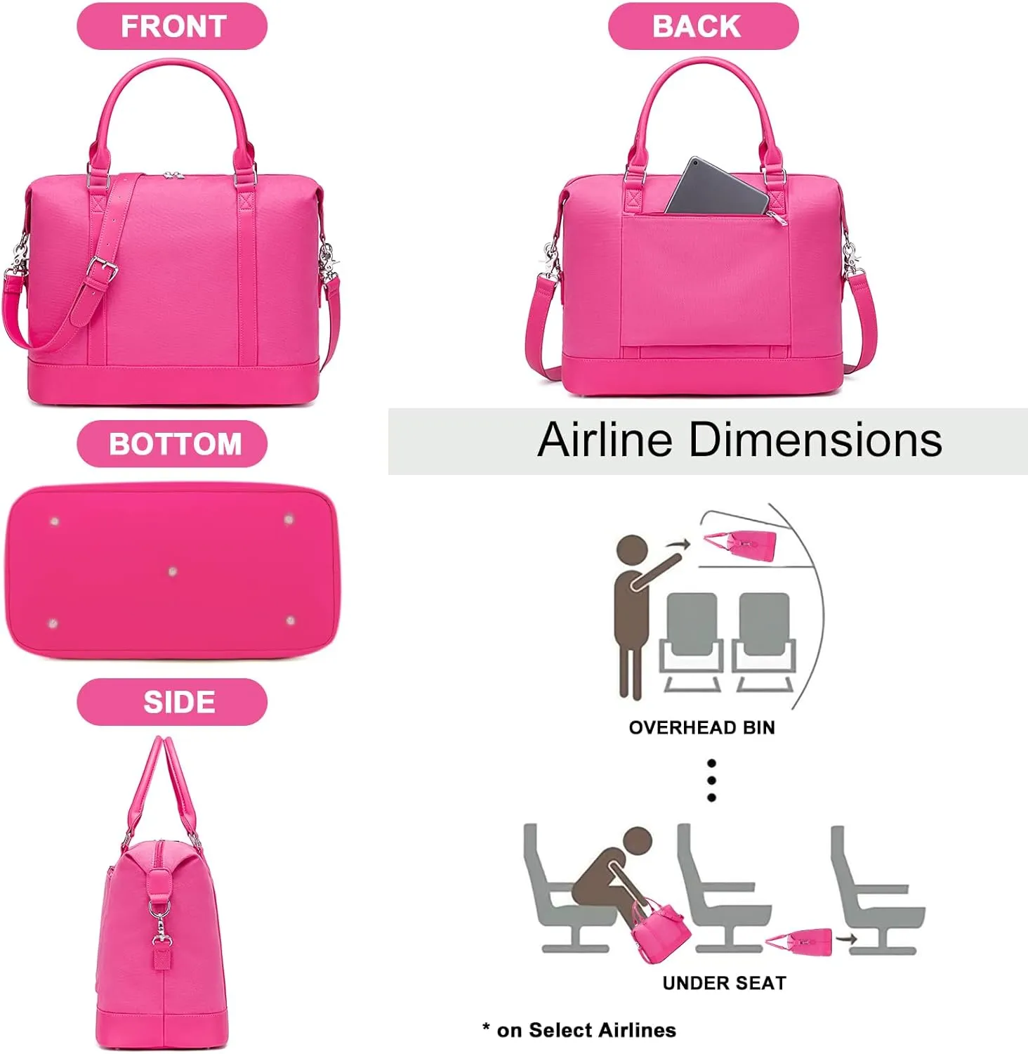 BLUBOON Travel Tote Bags with Zipper Ladies Canvas Bag Weekender Overnight Bag for Women Carry on Duffel Bag Trolley Sleeve