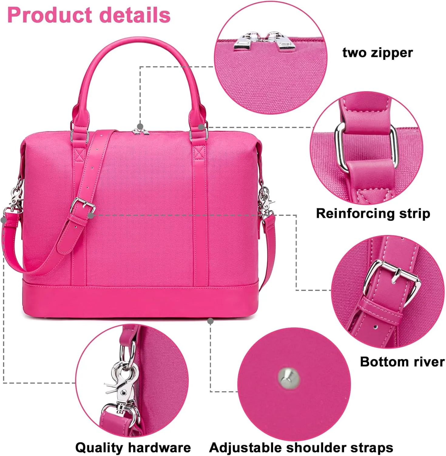 BLUBOON Travel Tote Bags with Zipper Ladies Canvas Bag Weekender Overnight Bag for Women Carry on Duffel Bag Trolley Sleeve