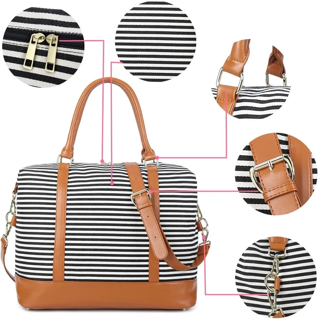 BLUBOON Travel Tote Bags with Zipper Ladies Canvas Bag Weekender Overnight Bag for Women Carry on Duffel Bag Trolley Sleeve