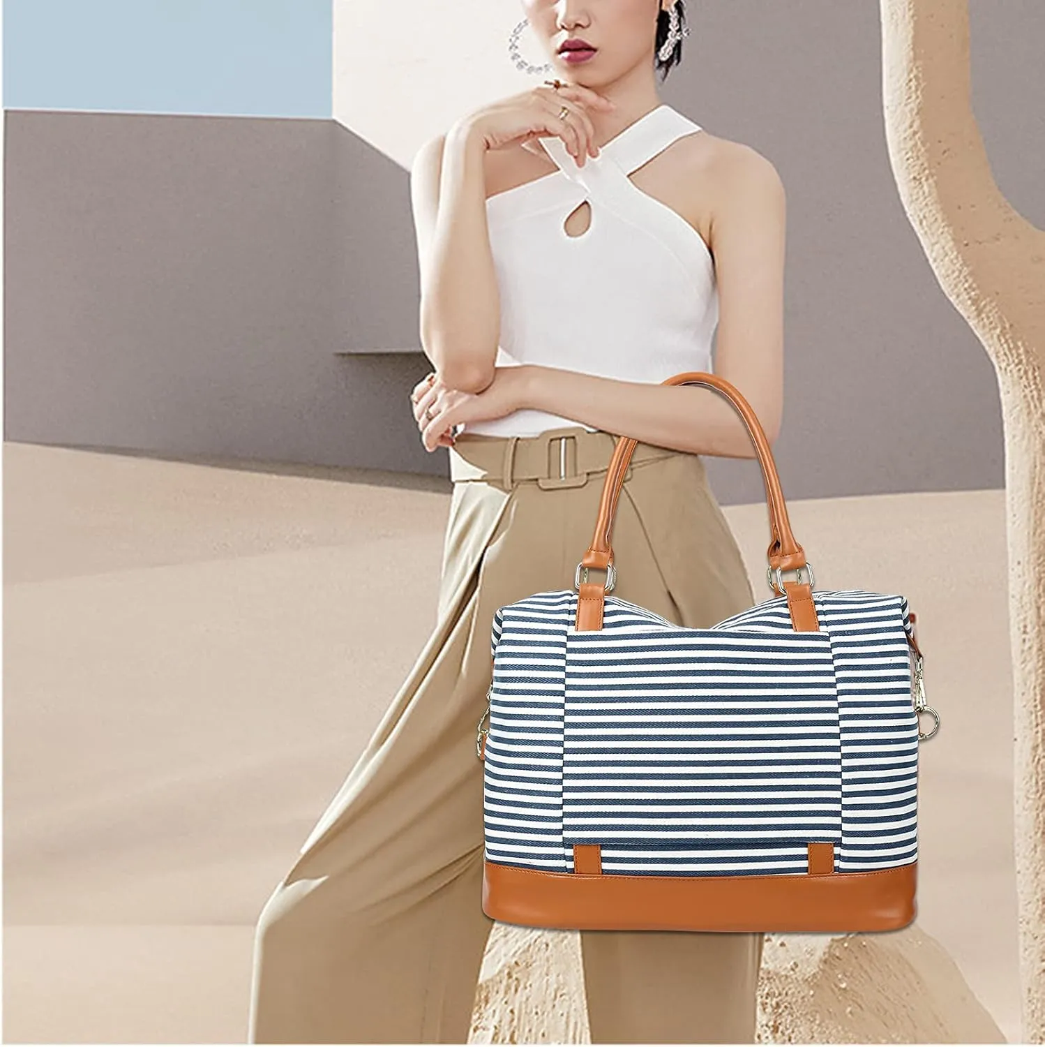 BLUBOON Travel Tote Bags with Zipper Ladies Canvas Bag Weekender Overnight Bag for Women Carry on Duffel Bag Trolley Sleeve