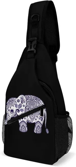 Blue Floral Elephant Illustration Fashion Sling Bag Shoulder Chest Crossbody Bags for Women Men Backpack Daypack Travel Hiking