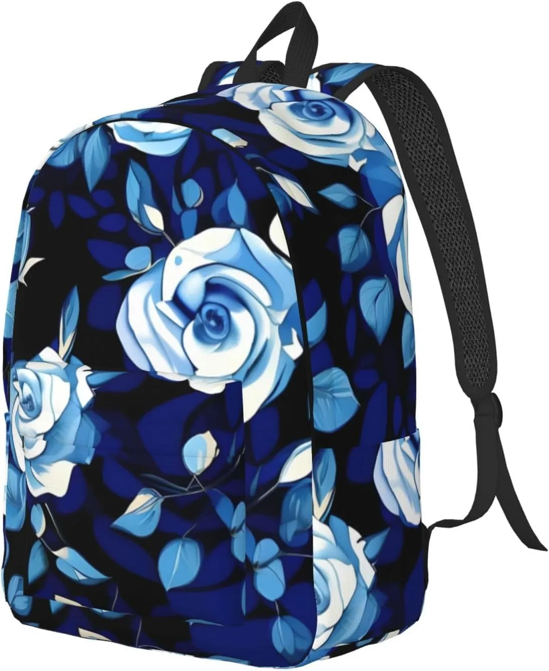 Blue Flower Pattern Roses Canvas Casual Lightweight Duffel Bag, Fashion Duffel Bag, Unisex Travel Backpack