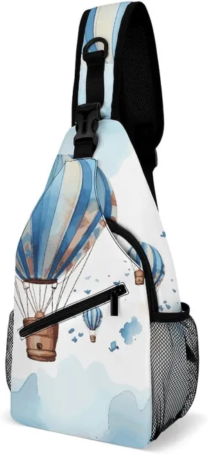 Blue Hot Air Balloon Crossbody Sling Bag for Women Men Sling Backpack Travel Chest Bag Pack Man Purse Shoulder Bags Daypack for Travel Hiking Cycling