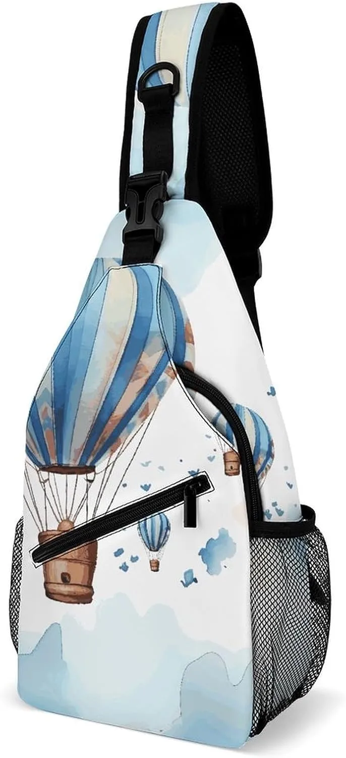 Blue Hot Air Balloon Crossbody Sling Bag for Women Men Sling Backpack Travel Chest Bag Pack Man Purse Shoulder Bags Daypack for Travel Hiking Cycling