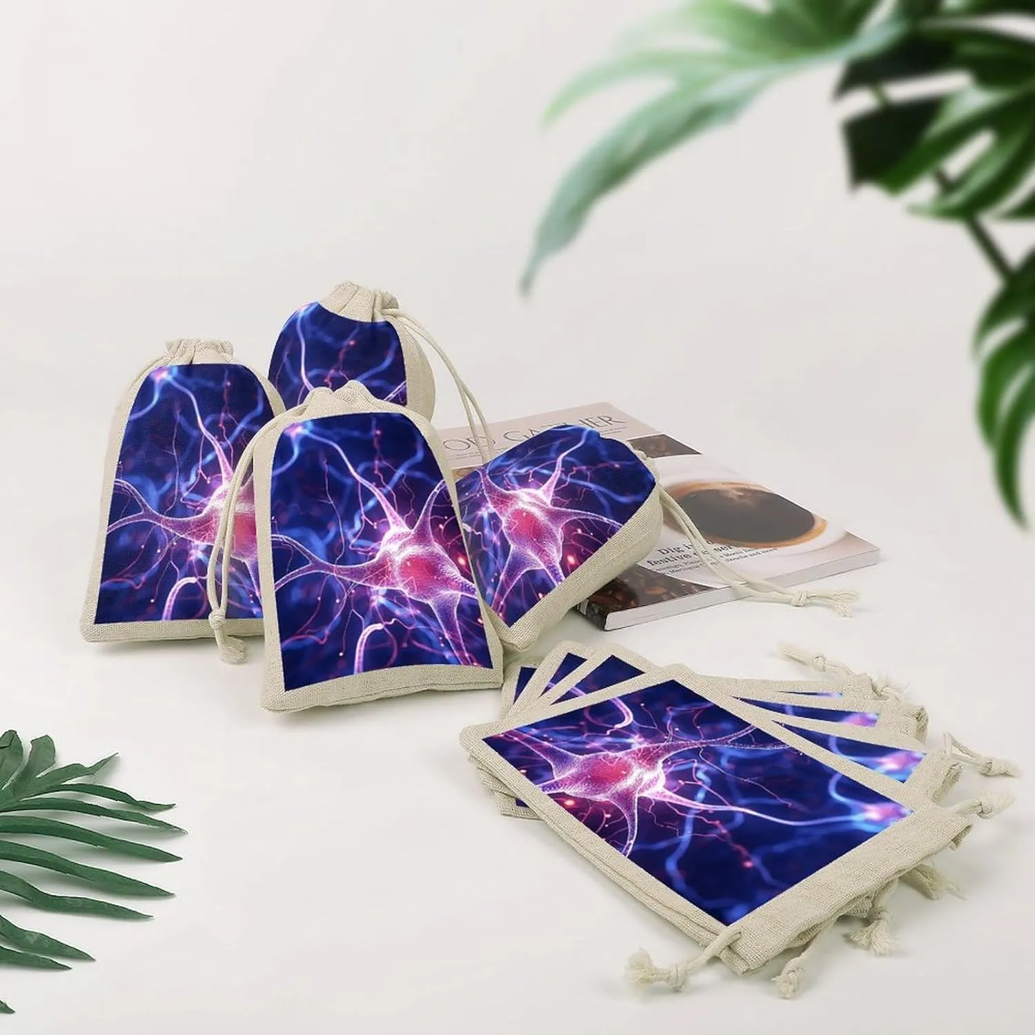 Blue Nerve Cell 8-Pack Burlap Bags Drawstring Gift Bags Party Favors Bag Weddings Pouches for Holidays & Events