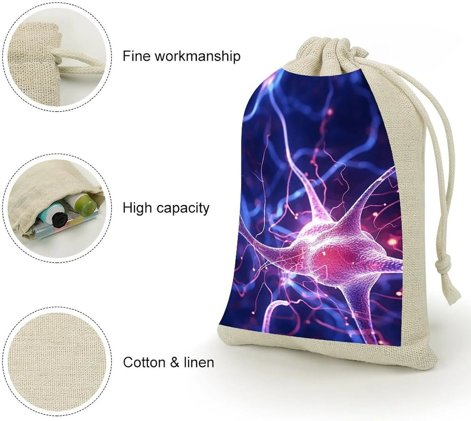 Blue Nerve Cell 8-Pack Burlap Bags Drawstring Gift Bags Party Favors Bag Weddings Pouches for Holidays & Events