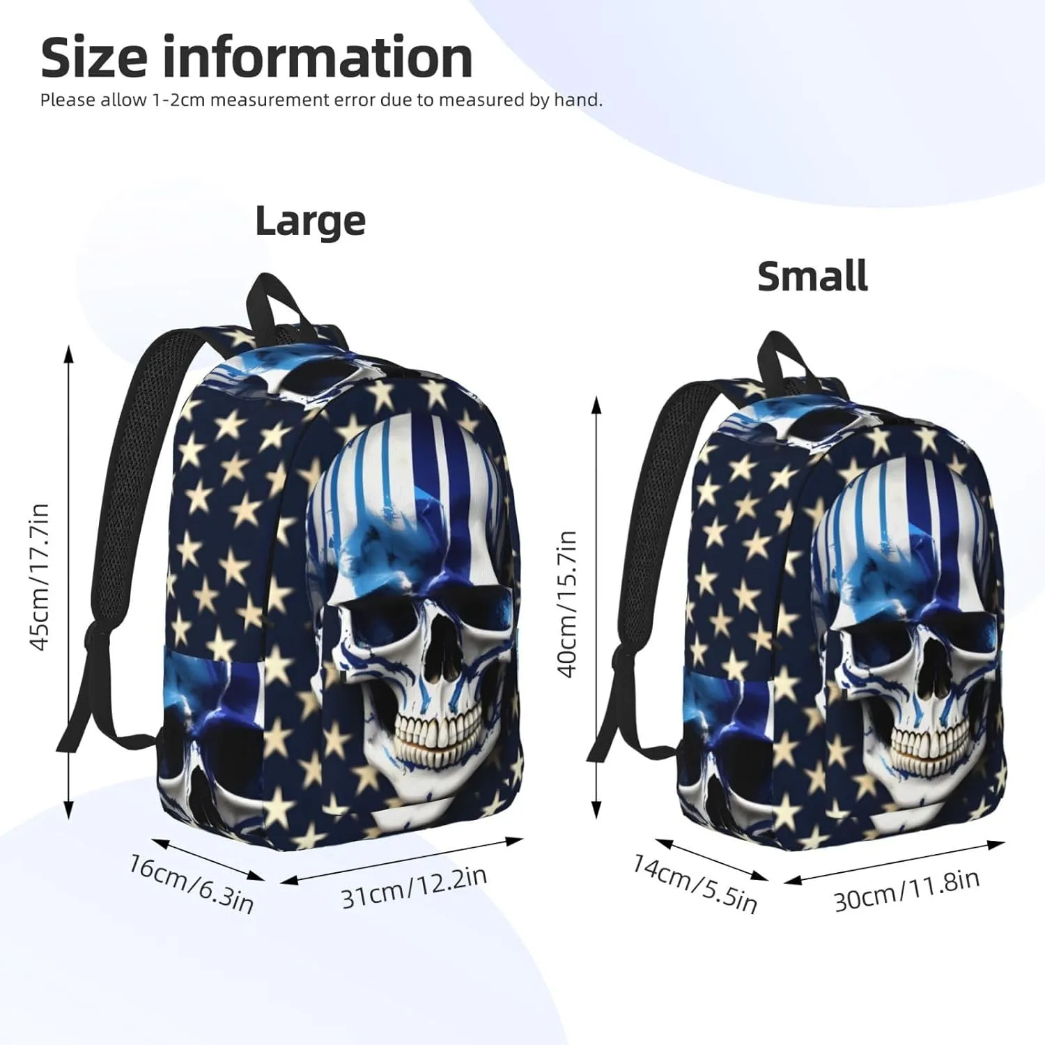 Blue Stripe Stars Skull Canvas Casual Lightweight Duffel Bag, Fashion Duffel Bag, Unisex Travel Backpack
